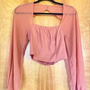 Express Cropped Sheer Sleeve Blouse